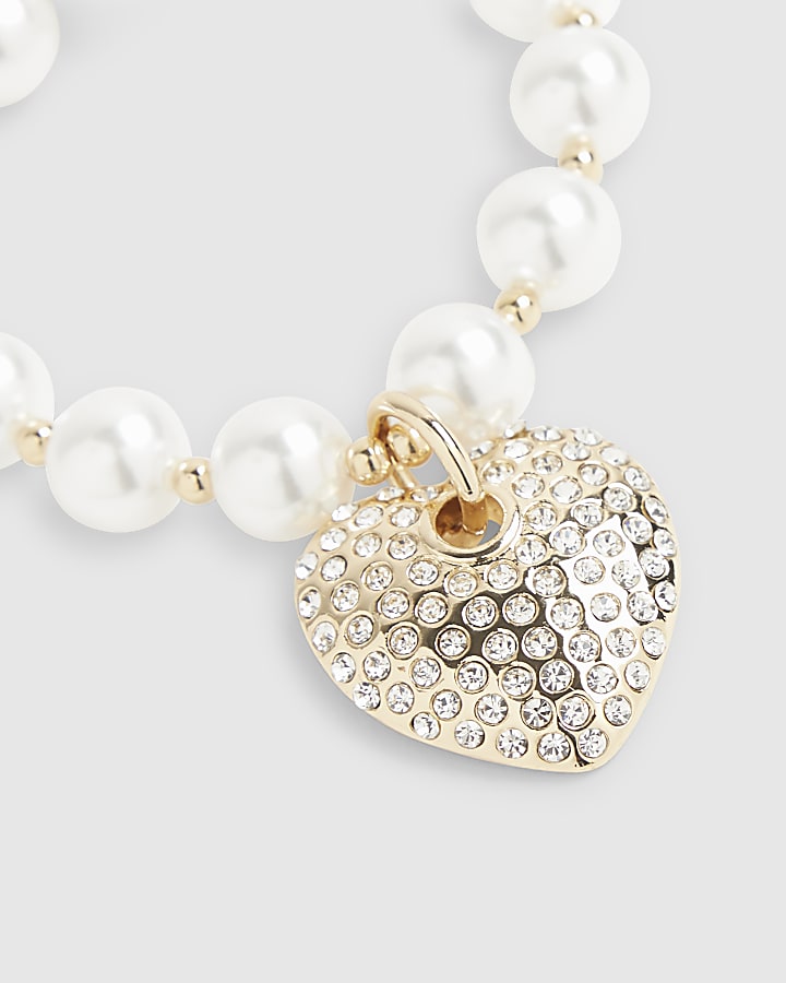 White Pearl Paved Heart Bracelet