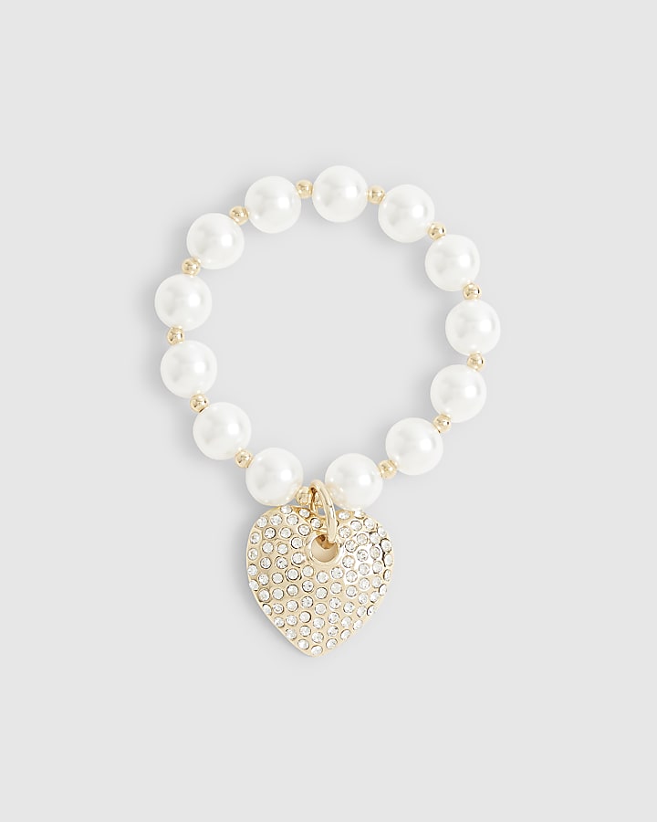 White Pearl Paved Heart Bracelet