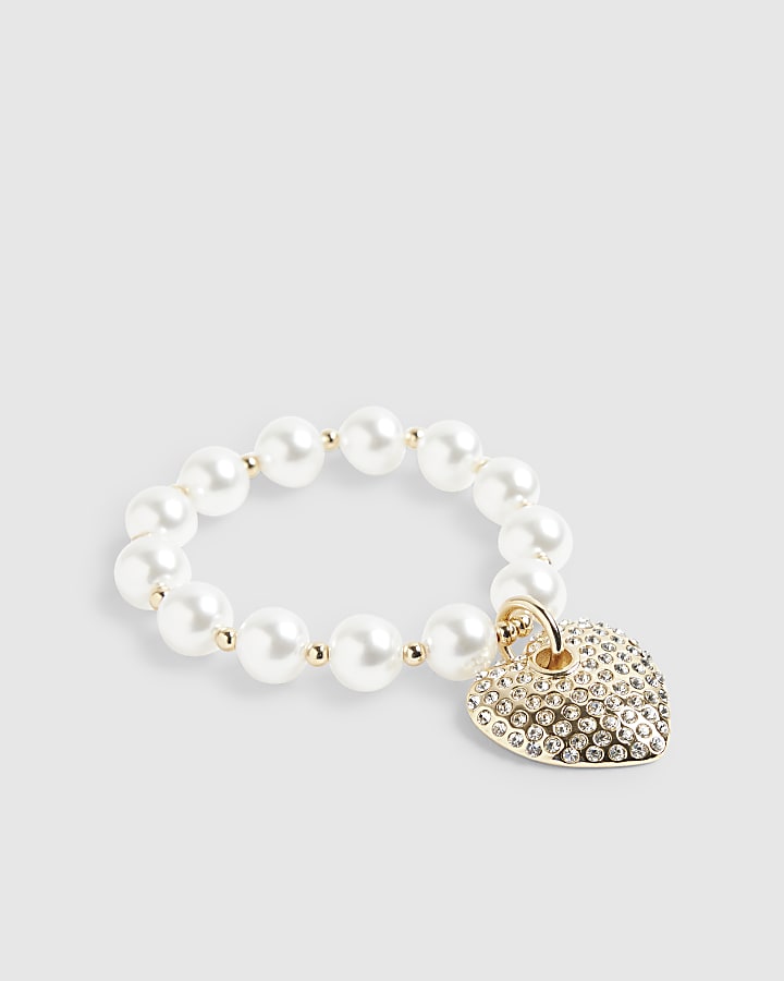 White Pearl Paved Heart Bracelet