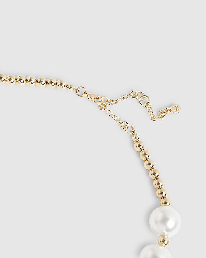 White Pearl Paved Heart Necklace