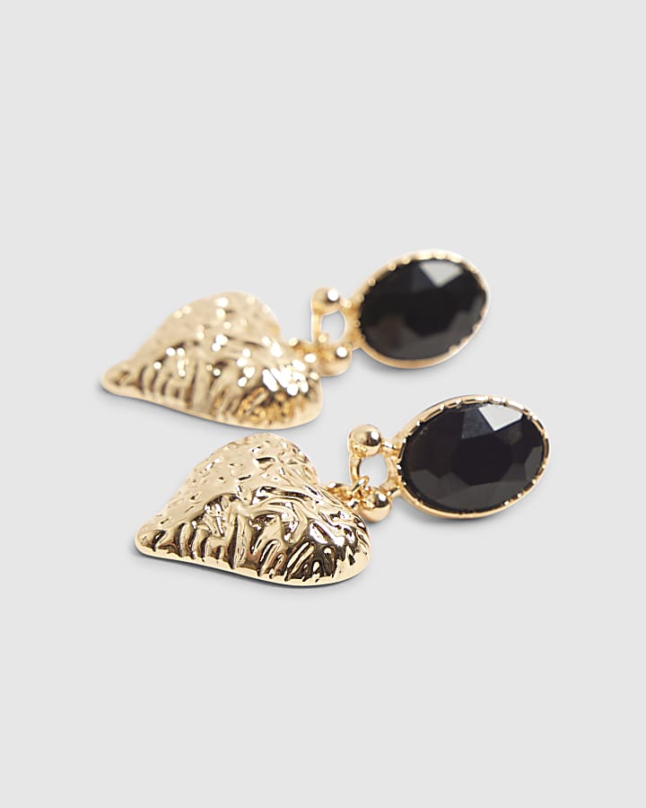 Black Stone Heart Drop Earrings