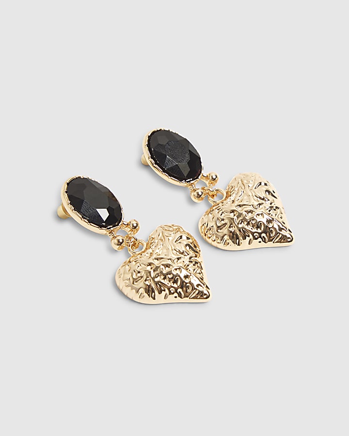 Black Stone Heart Drop Earrings