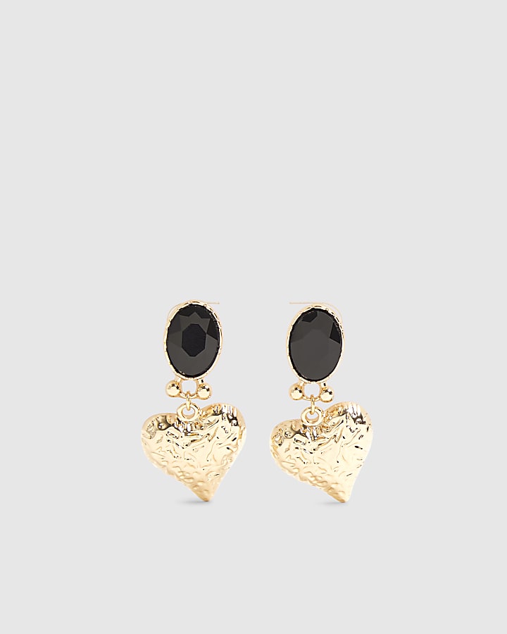 Black Stone Heart Drop Earrings