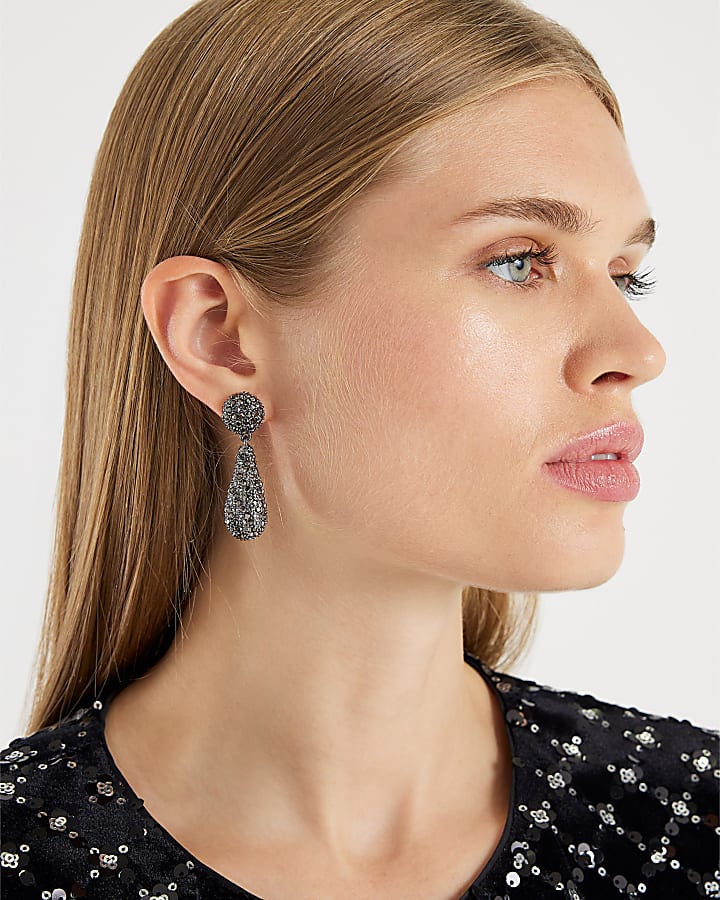 Black Diamante Tear Drop Earrings