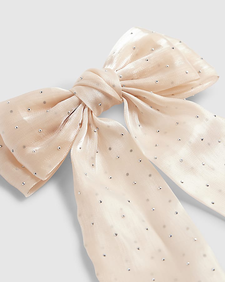 Pink Diamante Bow Hair Clip
