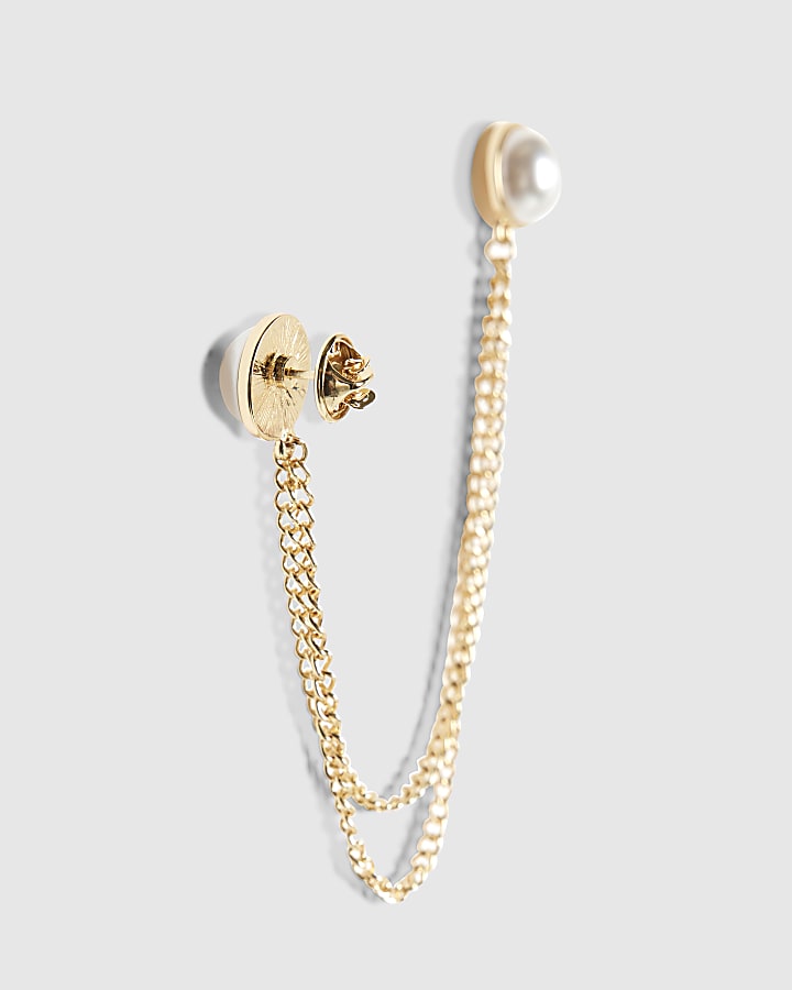 Gold Pearl Chain Brooch