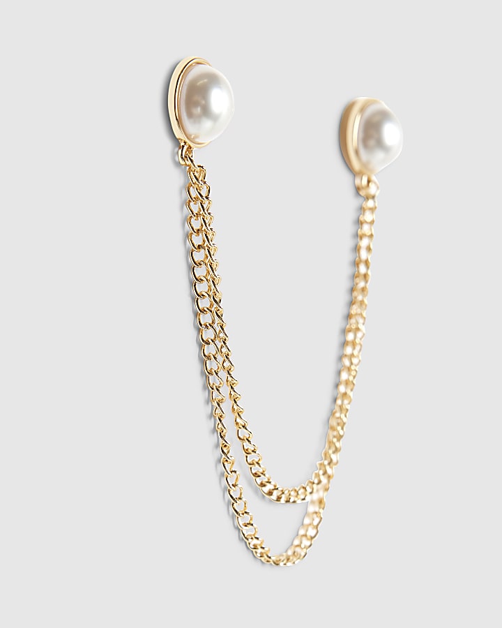Gold Pearl Chain Brooch