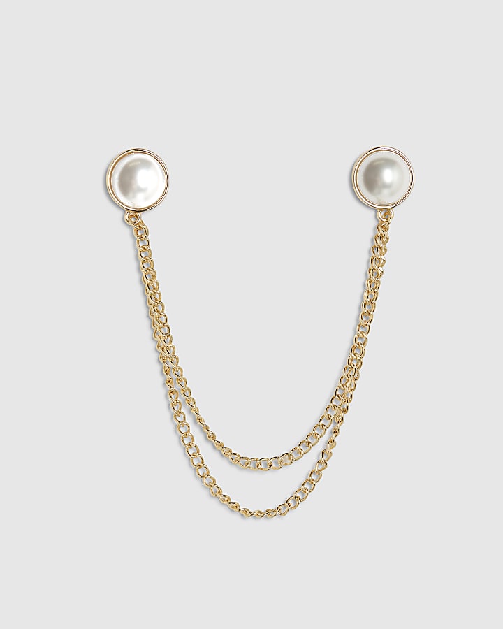 Gold Pearl Chain Brooch