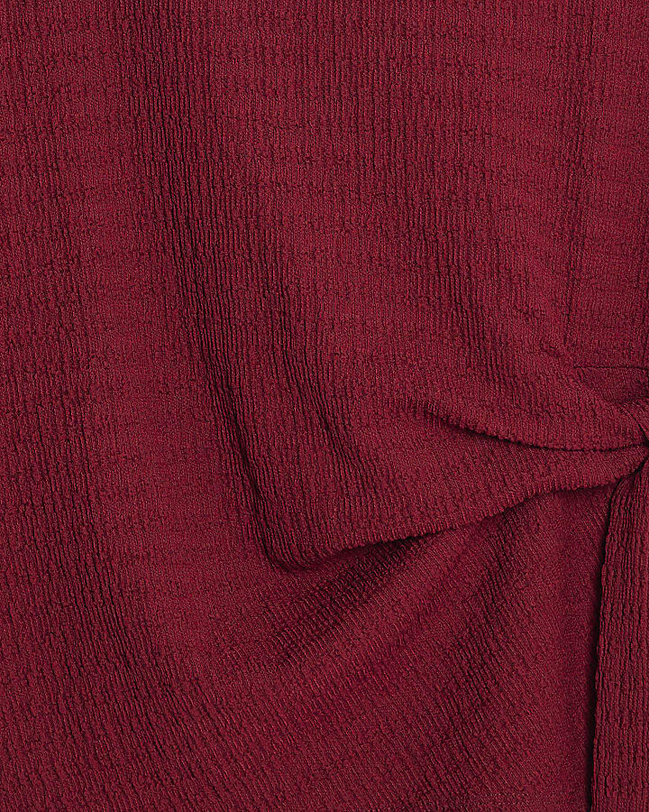 Red Short Sleeve Textured Tie T-shirt