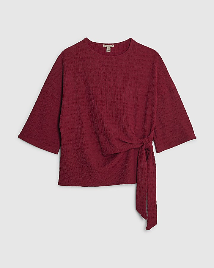 Red Short Sleeve Textured Tie T-shirt