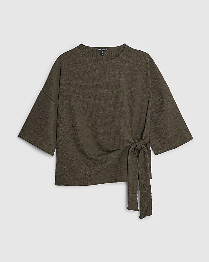 Khaki Short Sleeve Textured Tie T-shirt