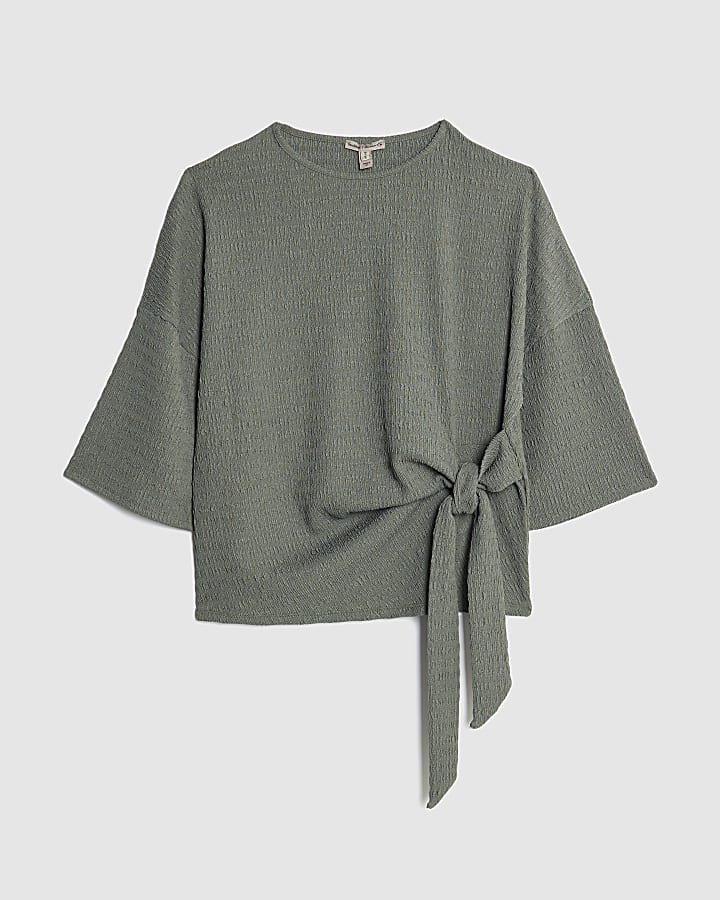 Khaki Short Sleeve Textured Tie T-shirt