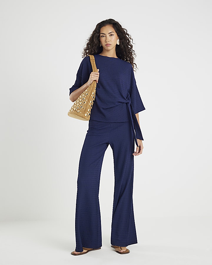 Navy Short Sleeve Textured Tie T-shirt