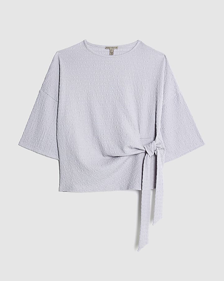 Grey Short Sleeve Textured Tie T-shirt