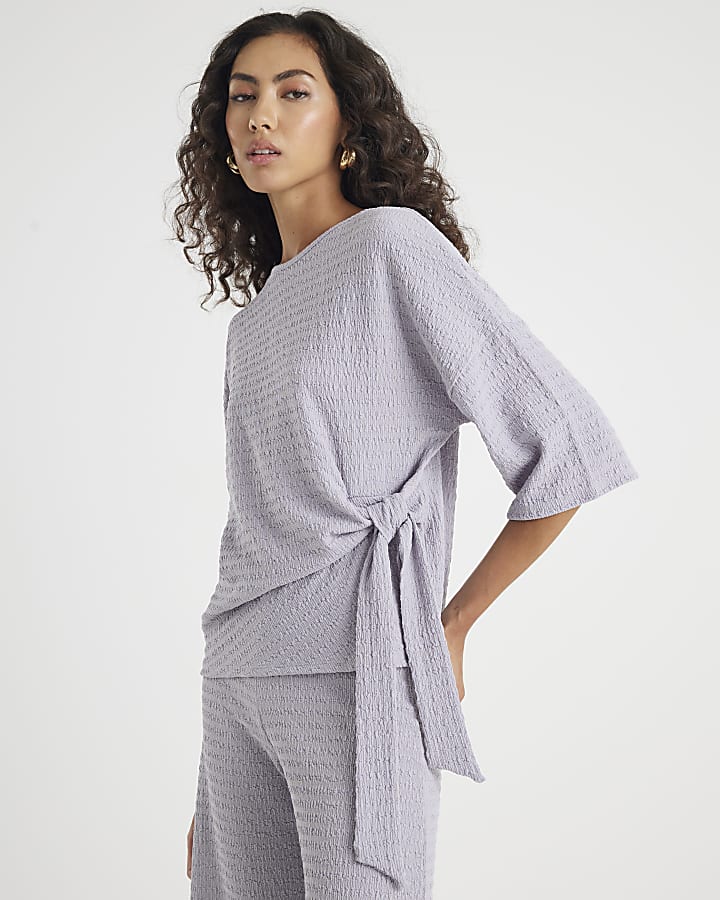 Grey Short Sleeve Textured Tie T-shirt