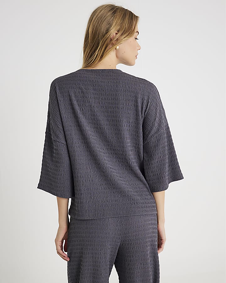 Grey Short Sleeve Textured Tie T-shirt