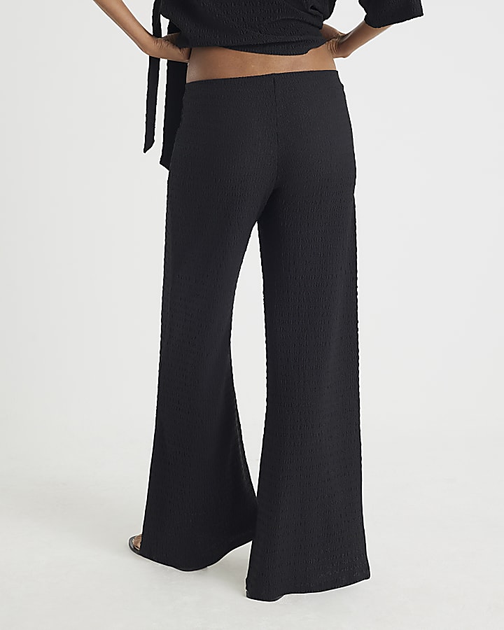 Black Textured Wide Leg Trousers