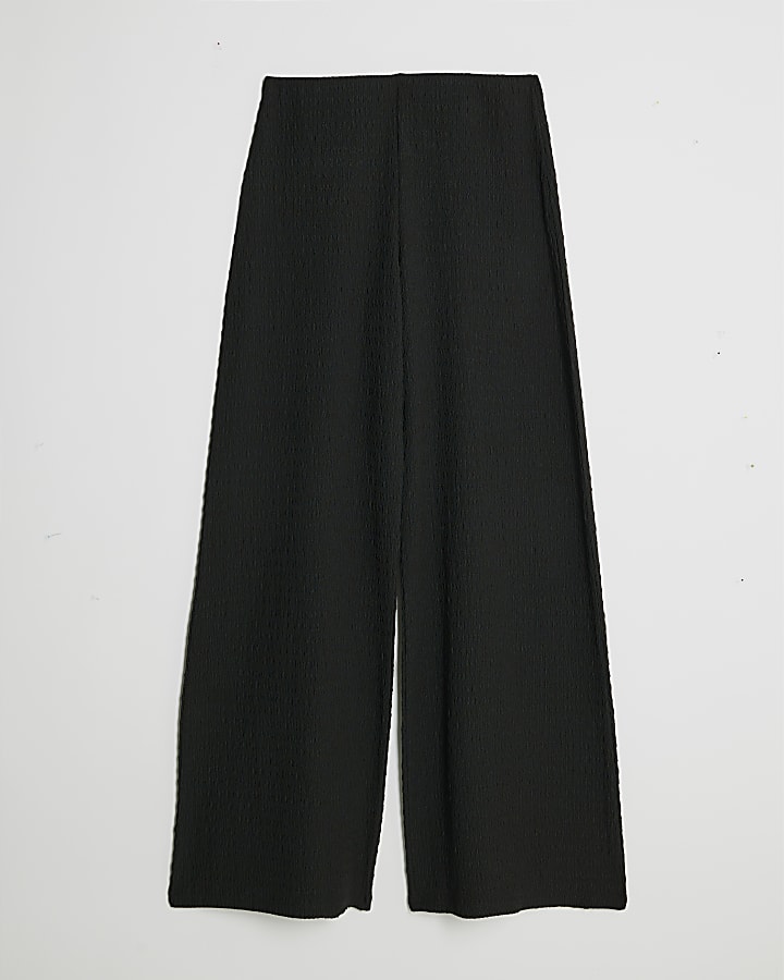 Black Textured Wide Leg Trousers