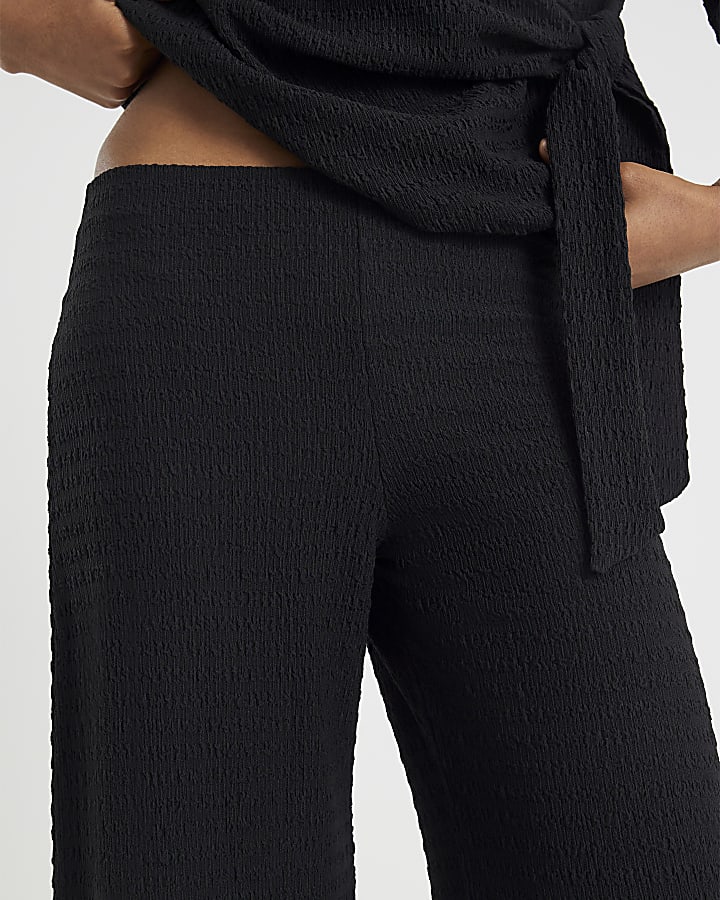 Black Textured Wide Leg Trousers