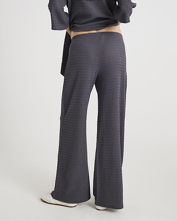 Grey Textured Wide Leg Trousers