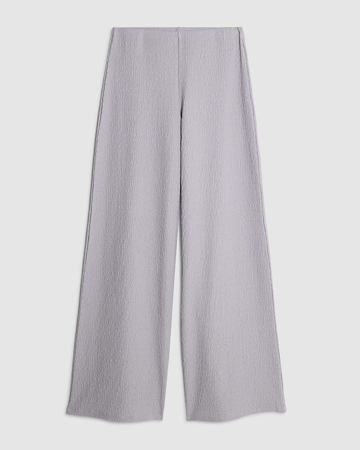 Grey Textured Wide Leg Trousers