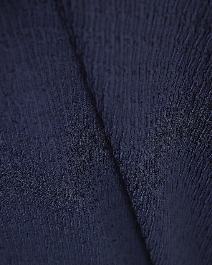 Navy Textured Wide Leg Trousers