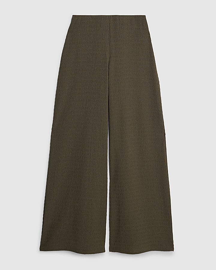 Khaki Textured wide leg Trousers