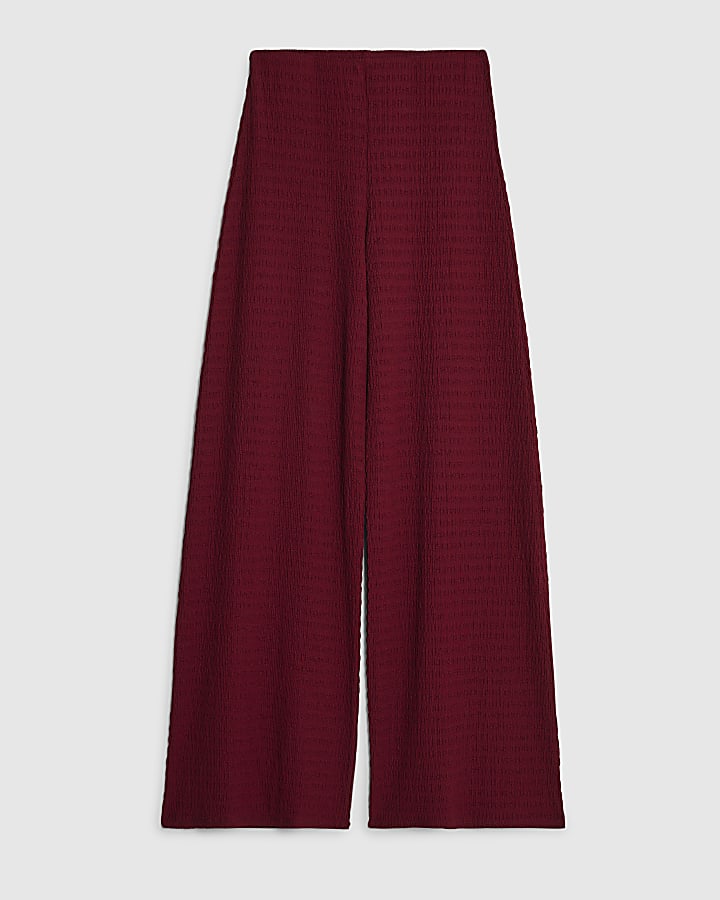 Red Textured Wide Leg Trousers