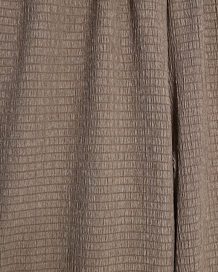 Brown Textured Wide Leg Trousers