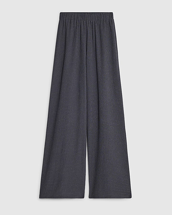 Grey Textured Wide Leg Trousers
