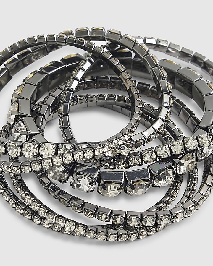 Silver Diamante Stretch Bracelet Pack