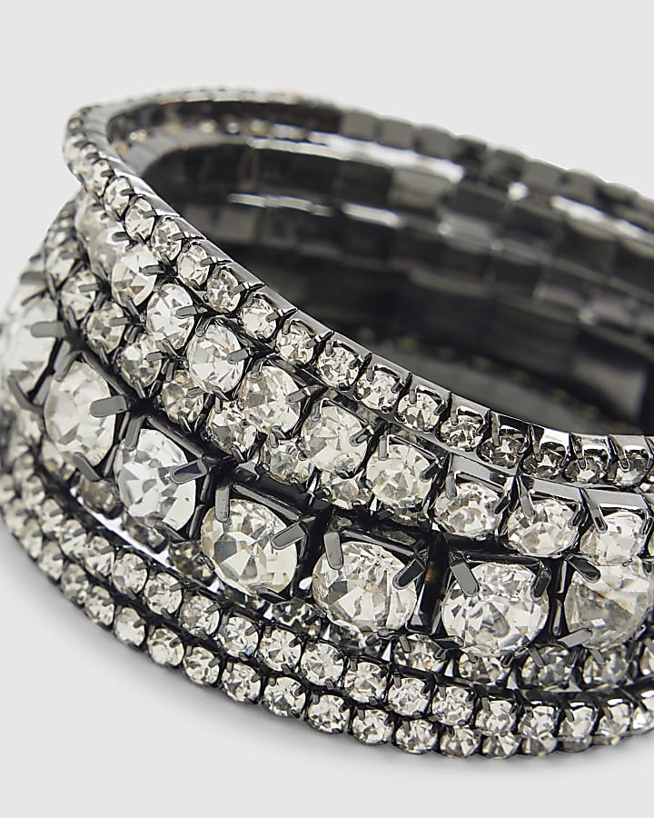 Silver Diamante Stretch Bracelet Pack