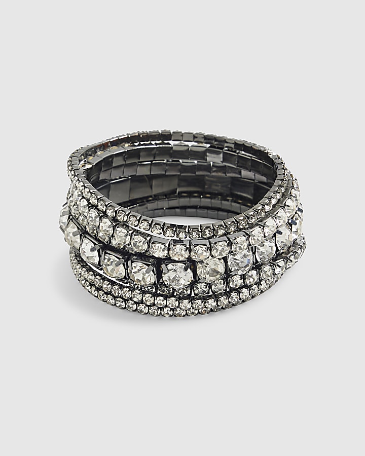 Silver Diamante Stretch Bracelet Pack