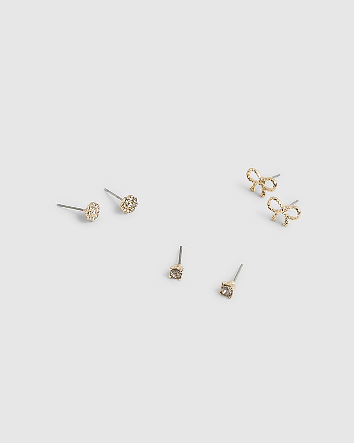 Gold Heart And Bow MultiPack Earrings