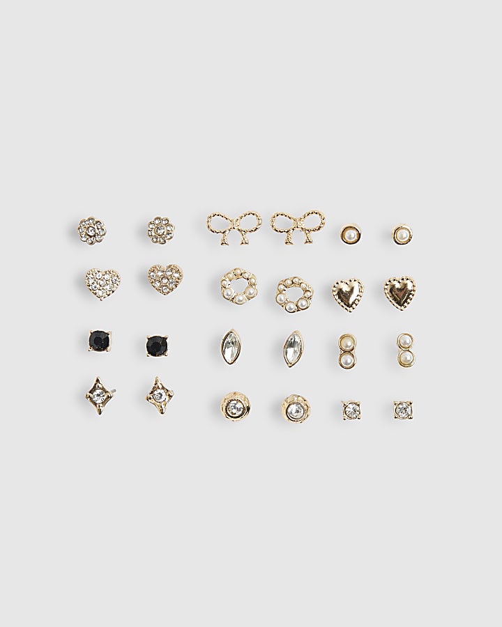 Gold Heart And Bow MultiPack Earrings