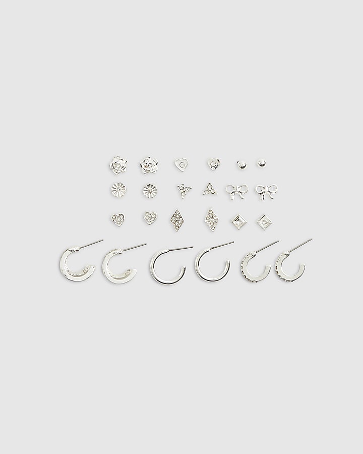 Silver Heart And Bow Multipack Earrings