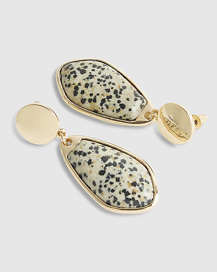 Beige spot print drop earrings