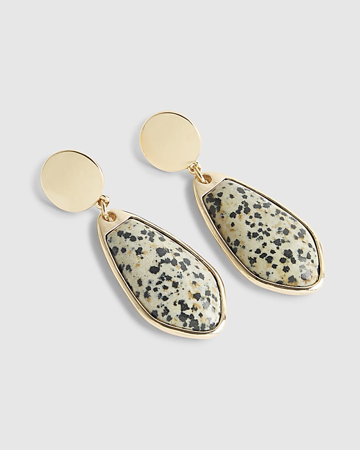 Beige spot print drop earrings