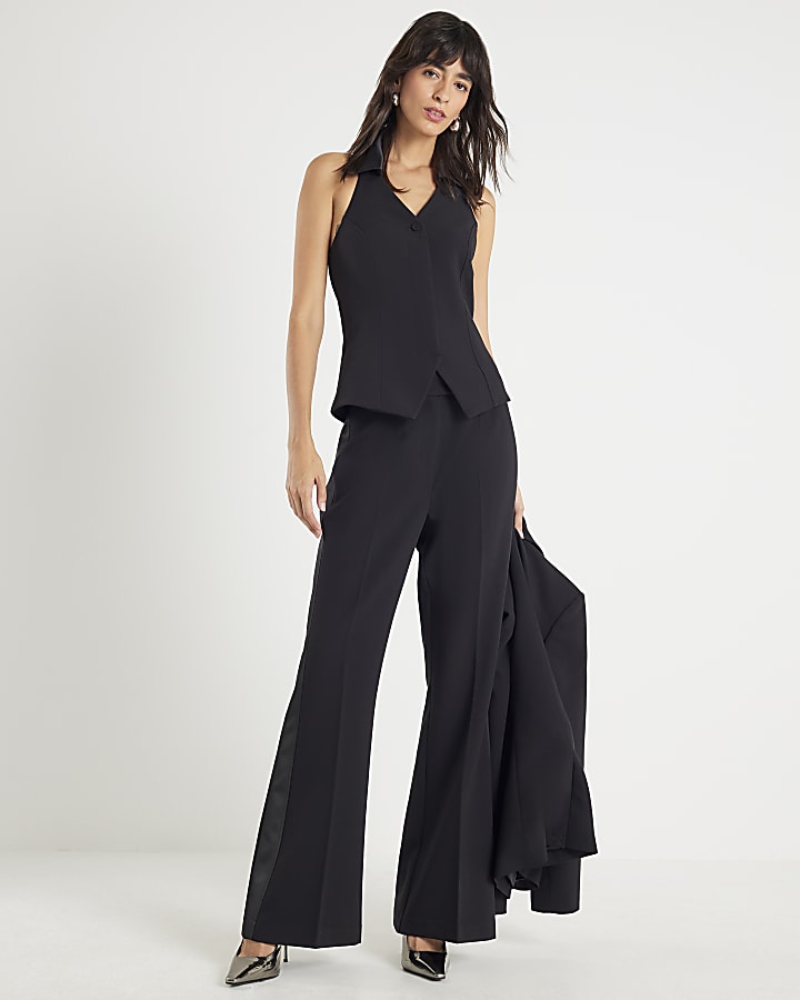 Black Halter Neck Collared Top