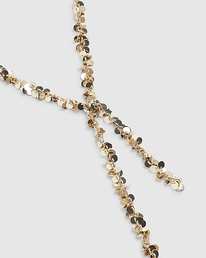 Gold Sequin Lariat Necklace
