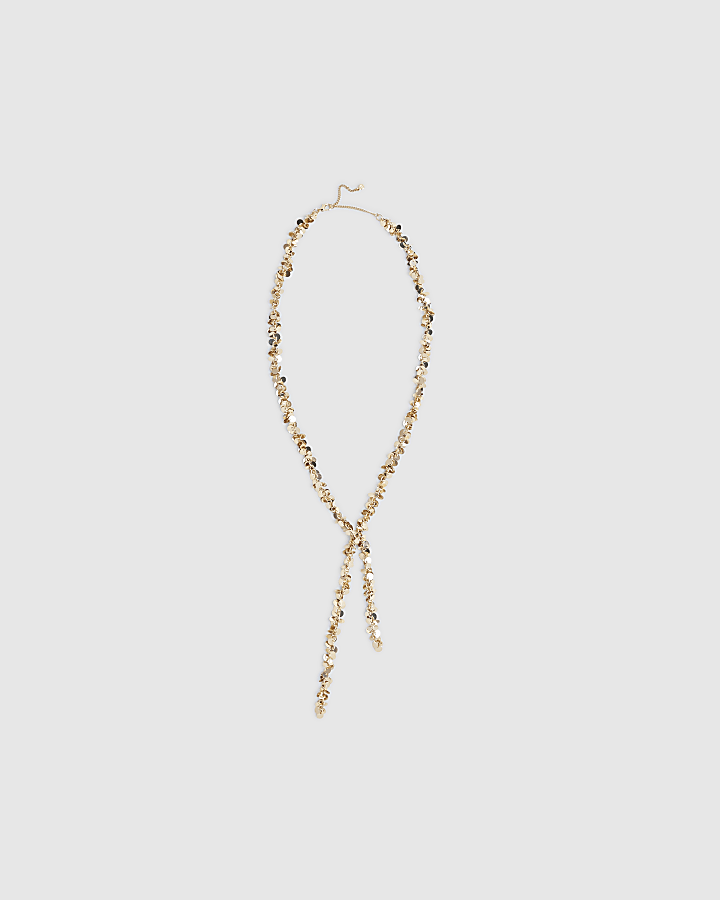 Gold Sequin Lariat Necklace