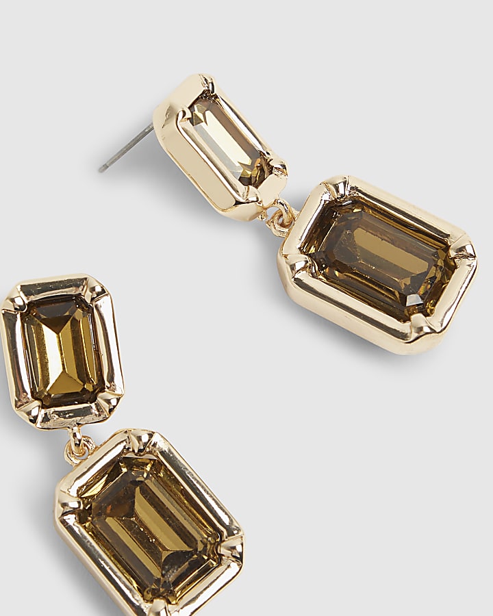 Green Rectangle Gemstone Drop Earrings