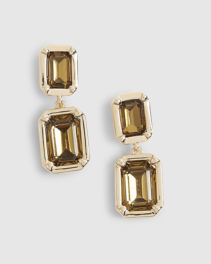 Green Rectangle Gemstone Drop Earrings