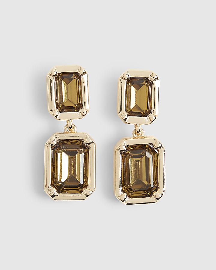 Green Rectangle Gemstone Drop Earrings