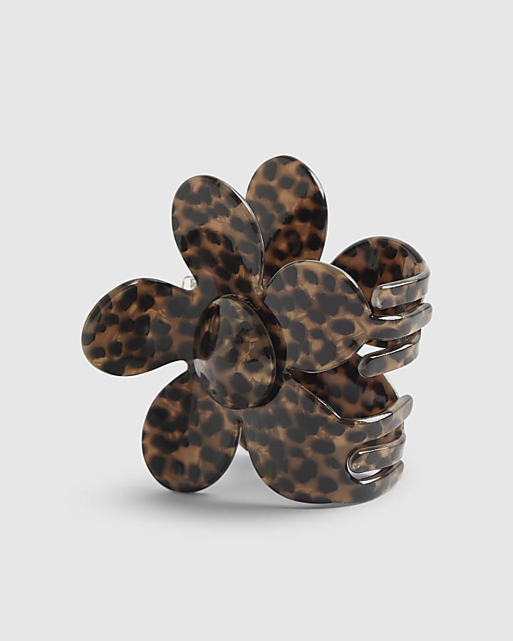 Brown Leopard Print Flower Claw Hair Clip