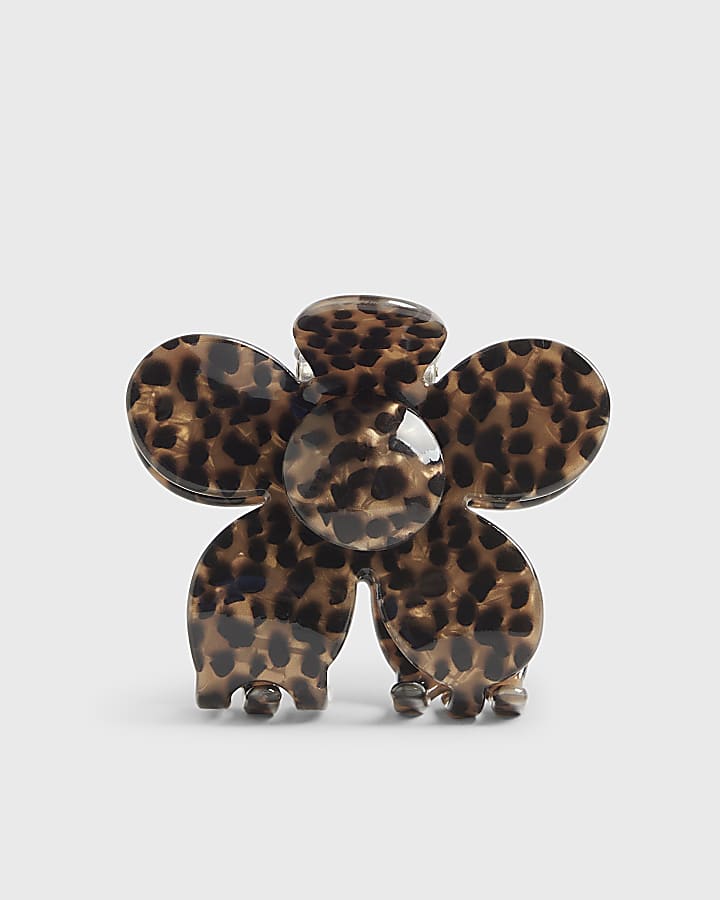Brown Leopard Print Flower Claw Hair Clip