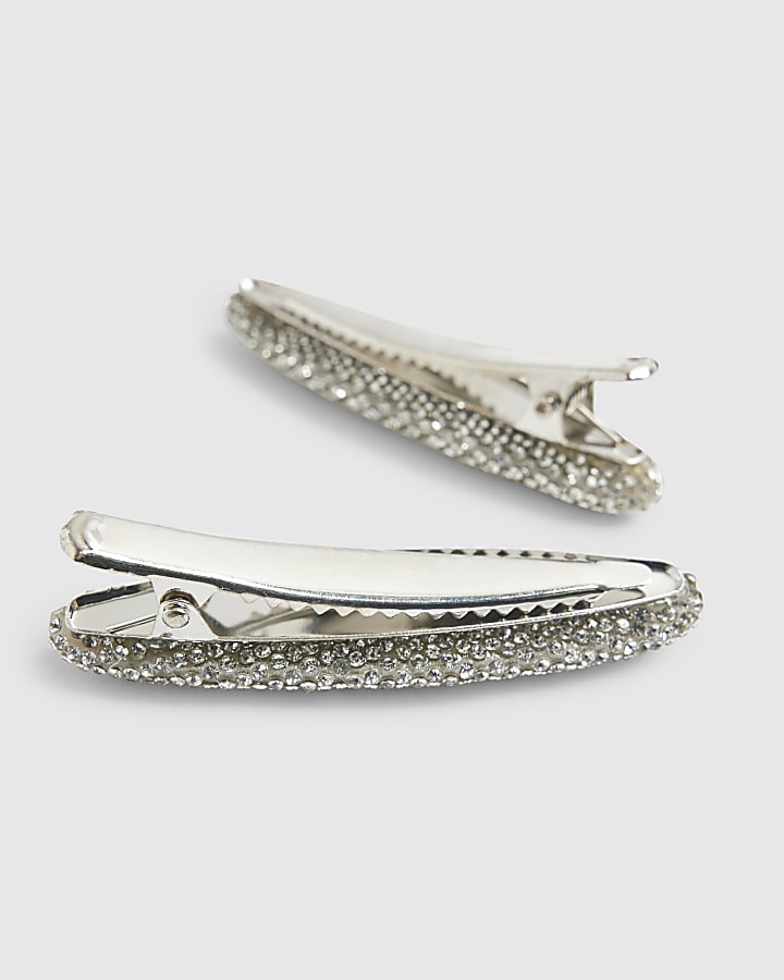 Silver Rhinestone Pack Of 2 Hair Clips
