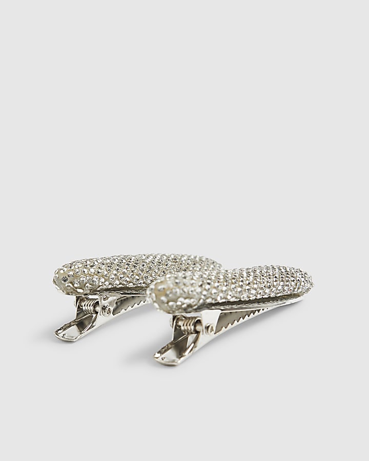 Silver Rhinestone Pack Of 2 Hair Clips