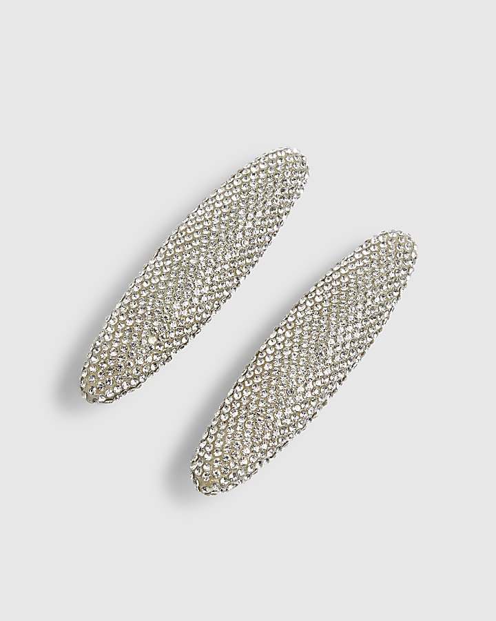 Silver Rhinestone Pack Of 2 Hair Clips
