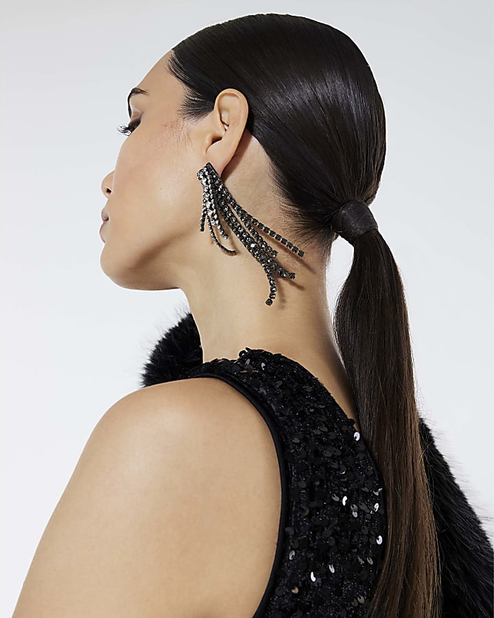 Black Cupchain Drop Earrings
